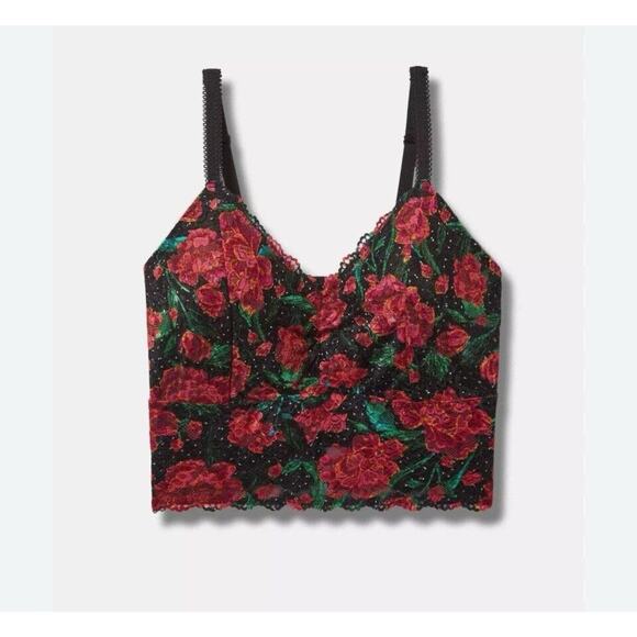 Torrid Unlined Lace Crop Bralette Jenna Pop Floral Rich Black Pristine Size 00/M - Picture 3 of 7